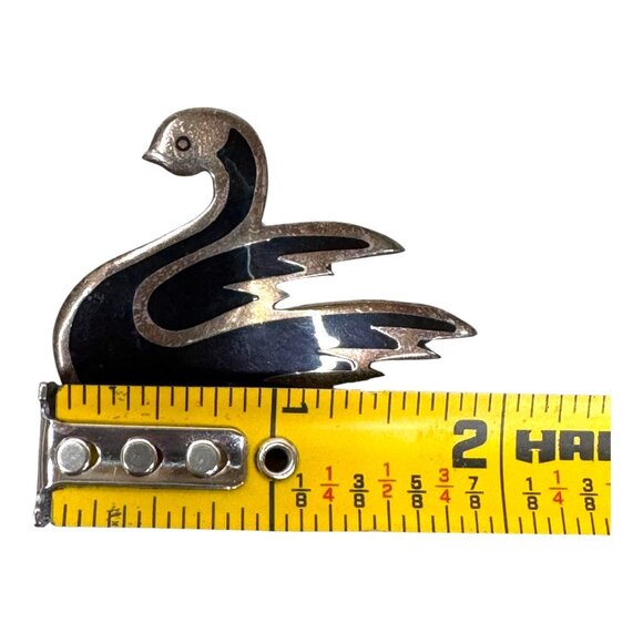 Vtg Mexican Sterling Silver Black Enamel Swan Brooch Taxco Swan Bird Art Deco - Picture 5 of 6